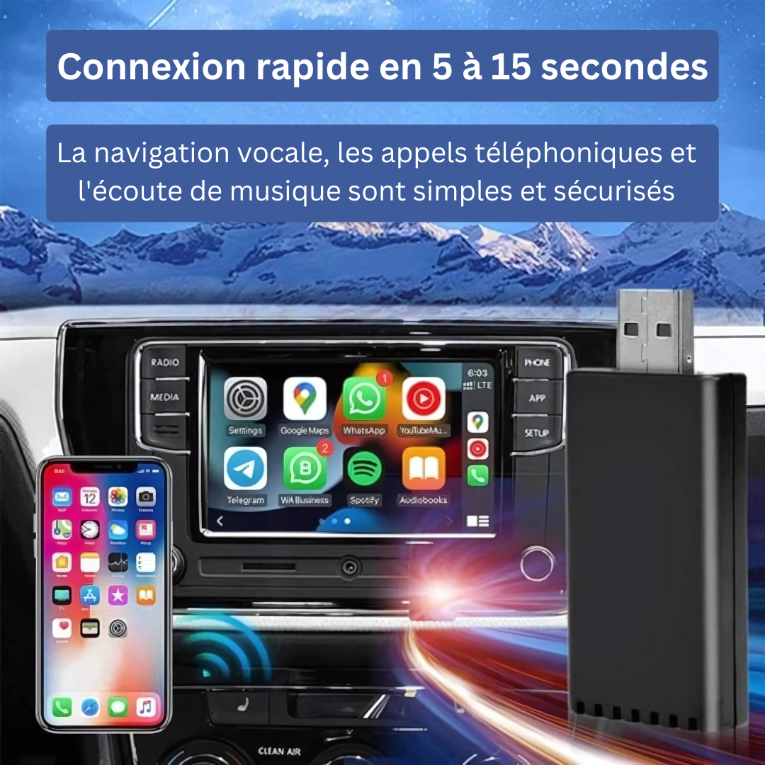 EasyPlay | Adaptateur Sans Fil Apple CarPlay & Android Auto | USB-A & USB-C