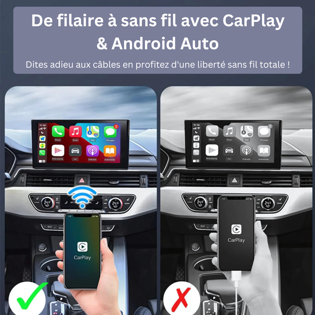 EasyPlay | Adaptateur Sans Fil Apple CarPlay & Android Auto | USB-A & USB-C