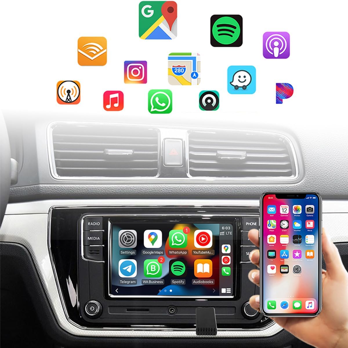 EasyPlay | Adaptateur Sans Fil Apple CarPlay & Android Auto | USB-A & USB-C