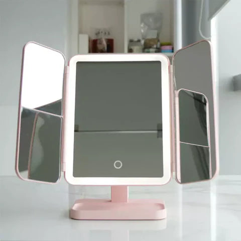 GlowFold | Trifold LED Makeup Mirror pour un Éclairage Parfait
