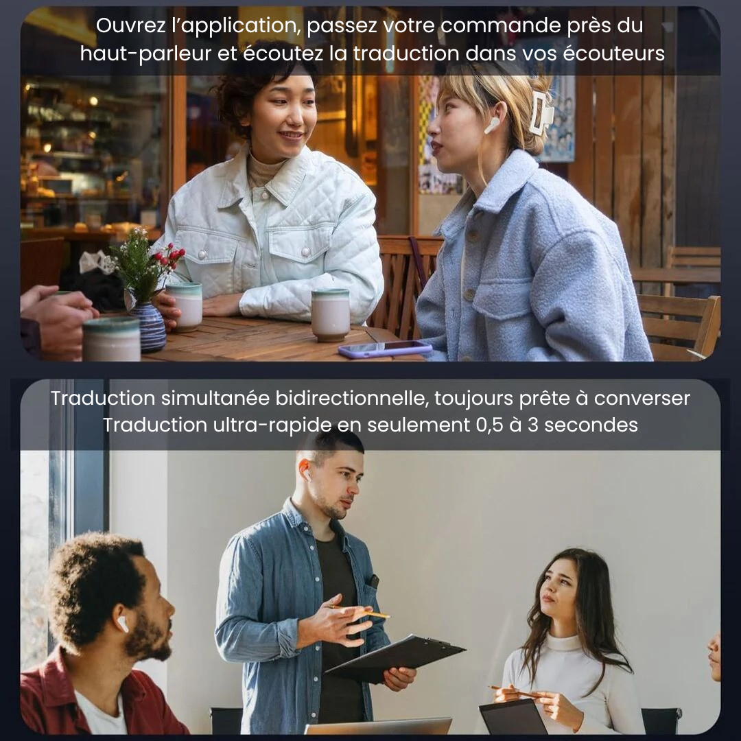 LinguaBuds | Écouteurs IA avec Traduction Instantanée dans Plus de 100 Langues